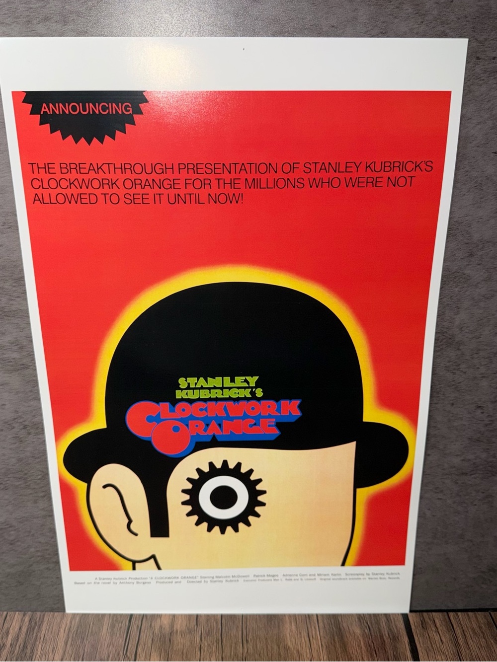A Clockwork Orange Stanley Kubrick USA Alternate Poster Promo 11”x17” Lobby Card